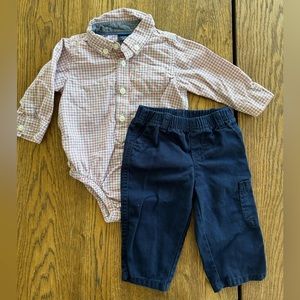 Baby Gap Long Sleeve Button Up Plaid Shirt + Okie Dokie Blue Pants